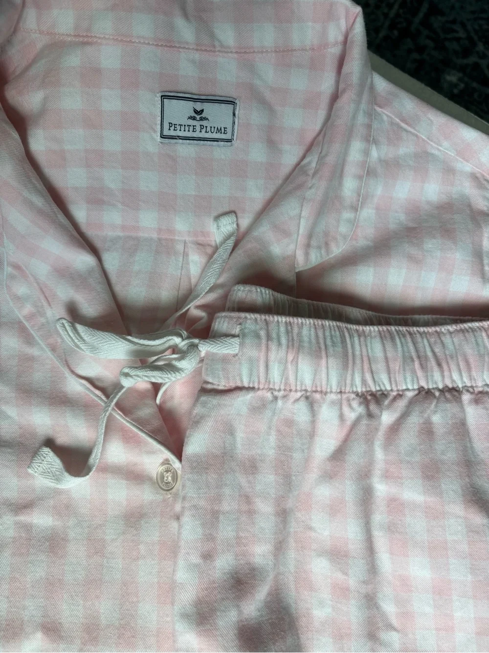 Petite Plume Woman’s Twill Pajama set in Pink Gingham
